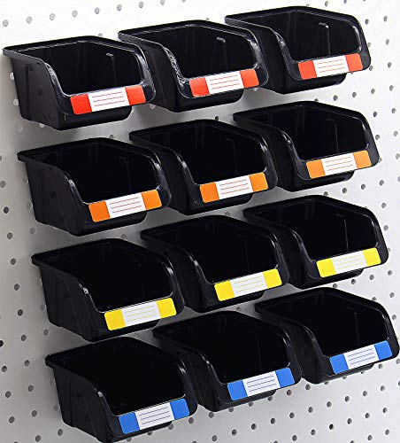 Pegboard Bins Kit 12 PACK Black Pegboard Parts Storage Tool Peg Borad Workbench Bins Organize Hardware,Attachments,Accessories (12 Pack)