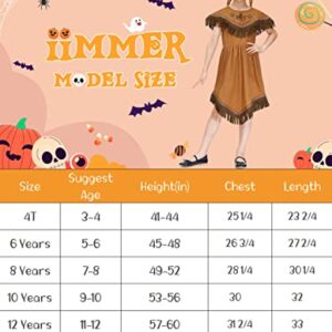 IIMMER Girls Halloween Native American Costume Brown Fringed Indians Pleated Aline Dress Outfit with Headband 9-10 Years