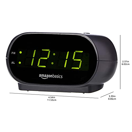 Amazon Basics Small Digital Alarm Clock with LED Display, Nightlight and Battery Backup - 4.5 x 3.5 x 2.4 Inches