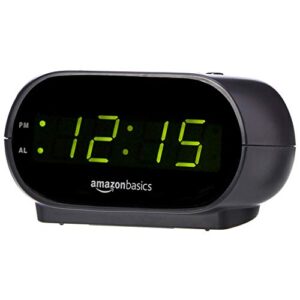 amazon basics small digital alarm clock with led display, nightlight and battery backup – 4.5 x 3.5 x 2.4 inches