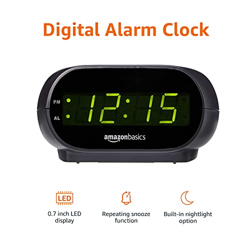 Amazon Basics Small Digital Alarm Clock with LED Display, Nightlight and Battery Backup - 4.5 x 3.5 x 2.4 Inches