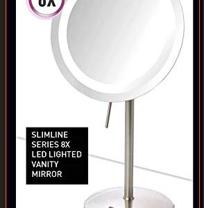 Sharper Image JRT950NL Slimline LED Lighted Tabletop 8X Magnification Mirror, Nickel