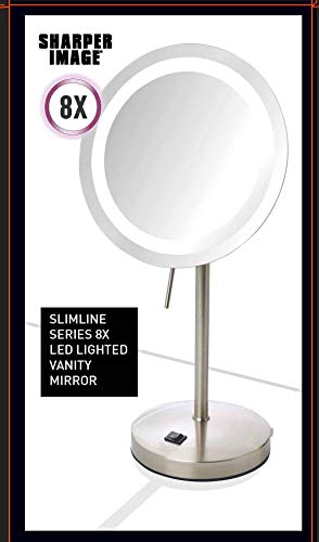 Sharper Image JRT950NL Slimline LED Lighted Tabletop 8X Magnification Mirror, Nickel