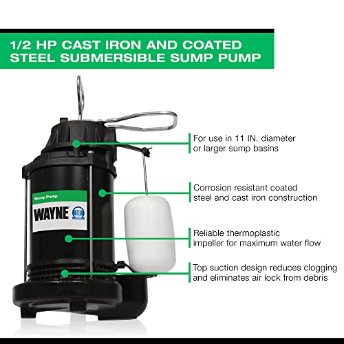 WAYNE CDU800 1/2 HP Submersible Cast Iron and Steel Sump Pump With Integrated Vertical Float Switch