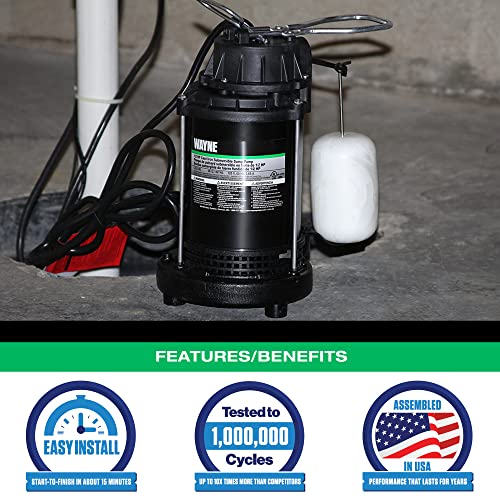 WAYNE CDU800 1/2 HP Submersible Cast Iron and Steel Sump Pump With Integrated Vertical Float Switch