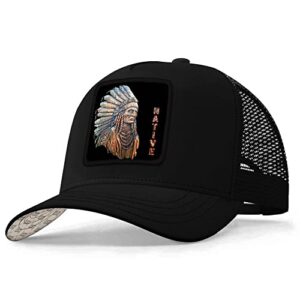 asvance native american embroidered trucker hat, indians wild wolf, adjustable fit unisex cap, breathable mesh back