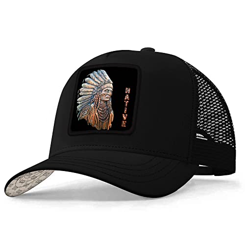 Asvance Native American Embroidered Trucker Hat, Indians Wild Wolf, Adjustable Fit Unisex Cap, Breathable Mesh Back