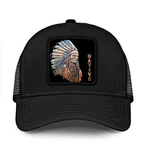 Asvance Native American Embroidered Trucker Hat, Indians Wild Wolf, Adjustable Fit Unisex Cap, Breathable Mesh Back