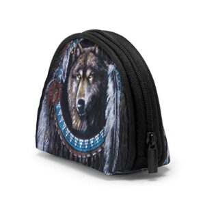 Oxford Cloth Native American Indians Wolf Coin Purse Small Zipper Wallet Bag Change Pouch Mini Cosmetic Makeup Bags Organizer Multipurpose Pouches