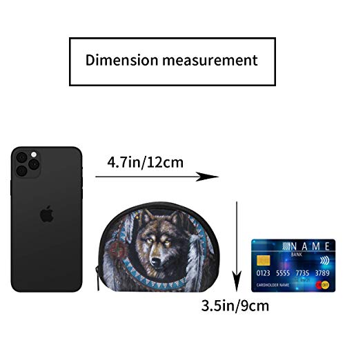 Oxford Cloth Native American Indians Wolf Coin Purse Small Zipper Wallet Bag Change Pouch Mini Cosmetic Makeup Bags Organizer Multipurpose Pouches