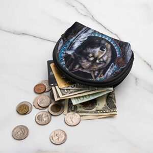 Oxford Cloth Native American Indians Wolf Coin Purse Small Zipper Wallet Bag Change Pouch Mini Cosmetic Makeup Bags Organizer Multipurpose Pouches