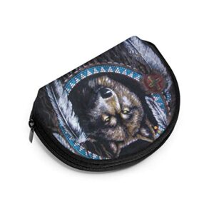 Oxford Cloth Native American Indians Wolf Coin Purse Small Zipper Wallet Bag Change Pouch Mini Cosmetic Makeup Bags Organizer Multipurpose Pouches