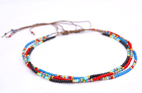 Beaded Choker Necklace for women and Teen Girls, Boho Bohemian Hippie Adjustable Colorful Seed Beads Necklace, Handmade Native American Western Style Jewelry by TRIBES (Turquoise)