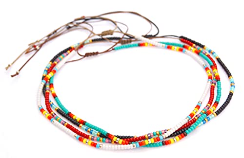 Beaded Choker Necklace for women and Teen Girls, Boho Bohemian Hippie Adjustable Colorful Seed Beads Necklace, Handmade Native American Western Style Jewelry by TRIBES (Turquoise)