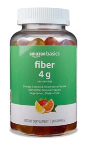 amazon basics (previously solimo) fiber 4g gummies, digestive health, supports regularity, orange, lemon & strawberry flavors, 90 count