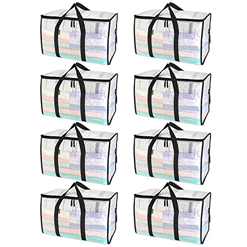 BALEINE 8-Pack Oversized Moving Bags with Reinforced Handles, Heavy-Duty Storage Tote for Clothes, Moving Supplies (Clear, 8-Pack)