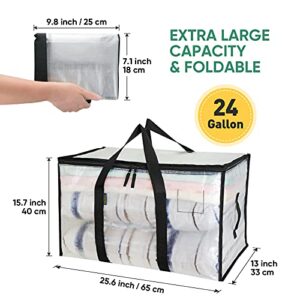 BALEINE 8-Pack Oversized Moving Bags with Reinforced Handles, Heavy-Duty Storage Tote for Clothes, Moving Supplies (Clear, 8-Pack)