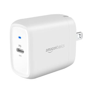 amazon basics 20w one-port usb-c wall charger with power delivery pd for tablets & phones (iphone 14/13/12/11/x, ipad, samsung)-white (non-pps)