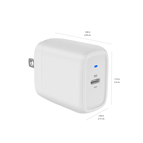 Amazon Basics 20W One-Port USB-C Wall Charger with Power Delivery PD for Tablets & Phones (iPhone 14/13/12/11/X, iPad, Samsung)-White (non-PPS)