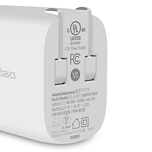 Amazon Basics 20W One-Port USB-C Wall Charger with Power Delivery PD for Tablets & Phones (iPhone 14/13/12/11/X, iPad, Samsung)-White (non-PPS)