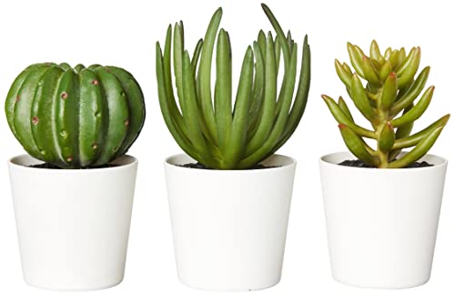 Amazon Basics Artificial Mini Succulent Fake Indoor Plants with Plastic Planter Pots, 3 Pack