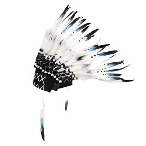 ruiqas native american headdress, indian style feather headdress with elastic band for kids adults party photo props party home decor