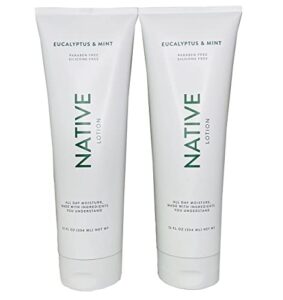 native lotion for women, men | sulfate free, paraben free, dye free, with naturally derived clean ingredients leaving skin soft and hydrating, 12 oz, 2 pack (eucalyptus & mint)