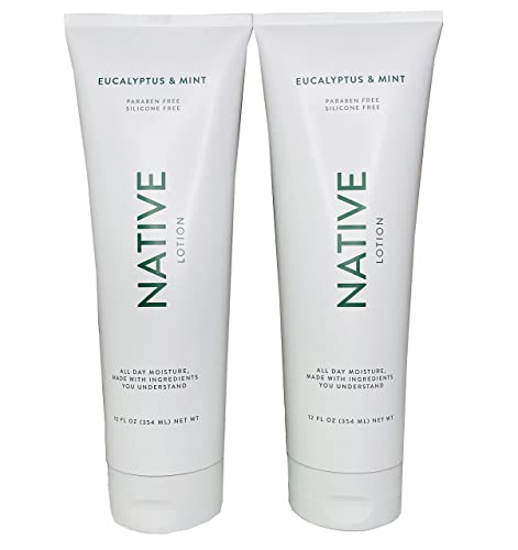 Native Lotion for Women, Men | Sulfate Free, Paraben Free, Dye Free, with Naturally Derived Clean Ingredients Leaving Skin Soft and Hydrating, 12 oz, 2 Pack (Eucalyptus & Mint)