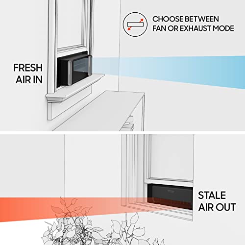 Sharper Image PORTAL Window Fan with 3 Speeds, Reversible Exhaust Mode, Weather Resistant, Black