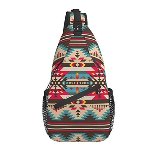 AJUNJUNPAI Native American Style Fabric Patch Shoulder Bags Mini Rope Sling Bag Crossbody Waterproof Fashion Chest Daypack For Women Men Hiking Travel Runner Biking Climbing