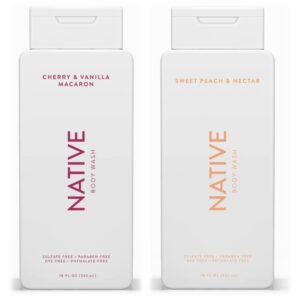 Native Body Wash Twin Pack | Naturally Derived Clean Ingredients, 18 fl oz (532 mL) Each (Cherry Vanilla & Macaron/ Sweet Peach & Nectar)