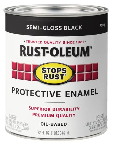 Rust-Oleum 7798502 Stops Rust Brush On Paint, 1 Quarts (Pack of 1), Semi-Gloss Black, 32 Fl Oz