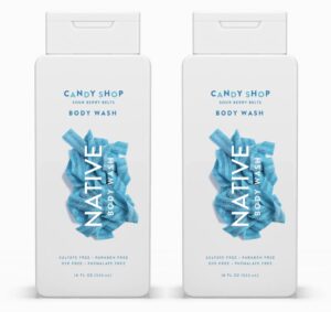 native candy shop limited edition body wash set | sulfate free, paraben free, & dye free, 18 oz each, pack of 2 (sour berry belts)