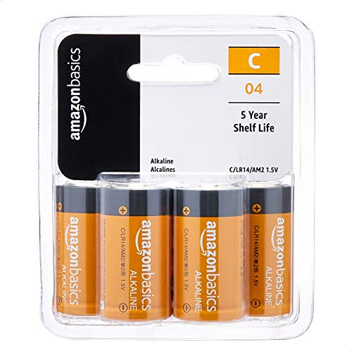 Amazon Basics 4 Pack C Cell All-Purpose Alkaline Batteries, 5-Year Shelf Life, Easy to Open Value Pack