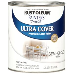 rust-oleum 1993502 painter’s touch brush multi-purpose enamel paint, 1 quarts (pack of 1), semi-gloss white, 32 fl oz