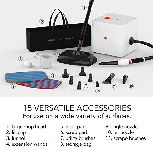 SHARPER IMAGE SI-380 Canister Steam Cleaner with 15 Accessories, White