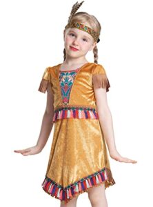 ikali girls native american costume, kids indian costume toddlers children halloween role play costume outfit dress-up set