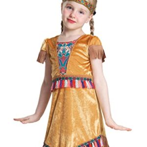 IKALI Girls Native American Costume, Kids Indian Costume Toddlers Children Halloween Role Play Costume Outfit Dress-Up Set