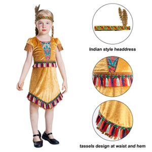 IKALI Girls Native American Costume, Kids Indian Costume Toddlers Children Halloween Role Play Costume Outfit Dress-Up Set