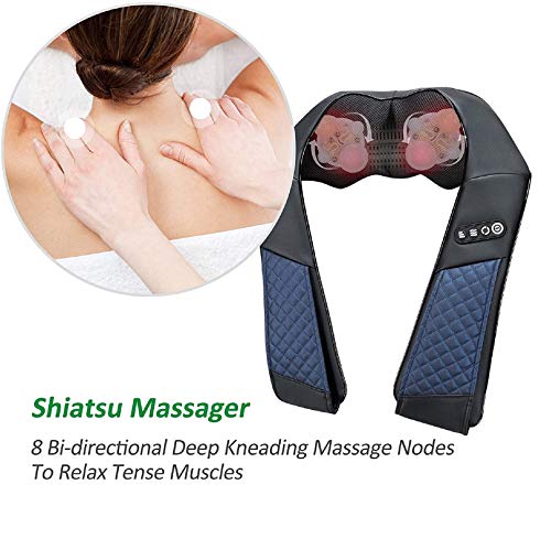 EAshuhe Neck and Shoulder Massager with Heat Shiatsu Back Massage Pillow with 3D Deep Tissue Kneading for Foot, Legs, Body Muscle - Use at Home, Office & Car