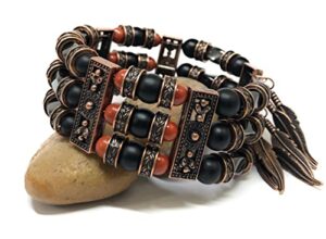 native american inspired bracelet beaded bohemian cuff bracelets for women men red jasper and black onyx jewelry