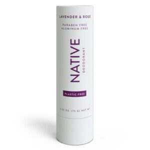 native plastic free deodorant | natural deodorant for women and men, aluminum free with baking soda, probiotics, coconut oil and shea butter | lavender & rose