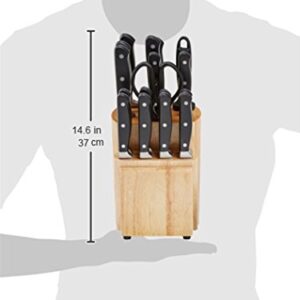 Amazon Basics 18-Piece Premium Kitchen Knife Block Set, High-Carbon Stainless Steel Blades with Pine Wood Knife Block