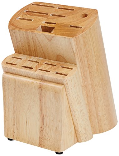 Amazon Basics 18-Piece Premium Kitchen Knife Block Set, High-Carbon Stainless Steel Blades with Pine Wood Knife Block