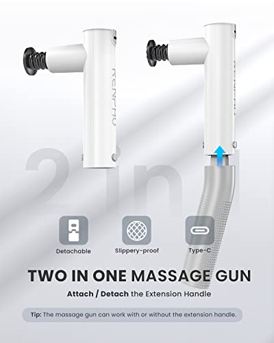 RENPHO Extend Massage Gun, Upgrade 2 in 1 Electric Hand held Back Massager Gun Deep Tissue, Percussion Muscle Massage Gun for Athletes with Type-C Charging, Portable Massagers for Neck and Back Gift