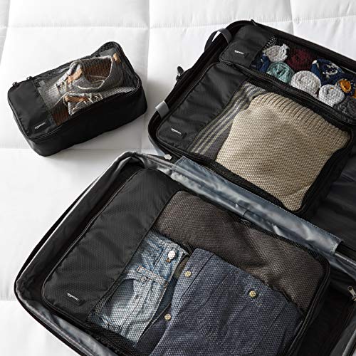 Amazon Basics 4 Piece Packing Travel Organizer Cubes Set, Black