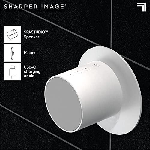 Sharper Image Spastudio Shower Speaker Waterproof + Bluetooth, Magnetic Mount, IPX7 Waterproofing with Premium Sound Quality, USB-C Rechargeable Battery, Compatible with SpaStudio Shower Caddy Line