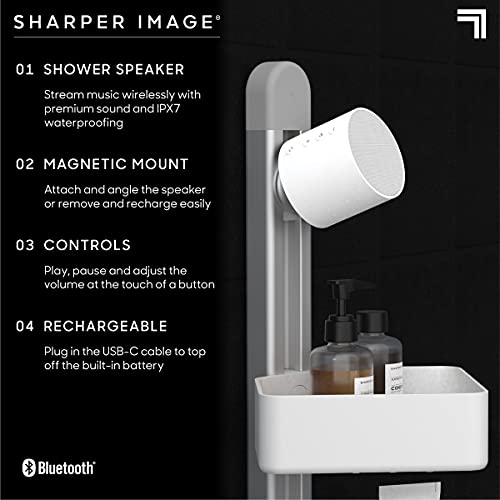 Sharper Image Spastudio Shower Speaker Waterproof + Bluetooth, Magnetic Mount, IPX7 Waterproofing with Premium Sound Quality, USB-C Rechargeable Battery, Compatible with SpaStudio Shower Caddy Line