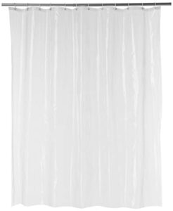 amazon basics water resistant 8-gauge peva shower curtain liner with metal grommets and plastic shower hooks – 72″ x 72″, clear