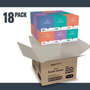 Amazon Basics Facial Tissue with Lotion, 75 Tissues per Box, 18 Cube Boxes (1350 Tissues total) (Previously Solimo)